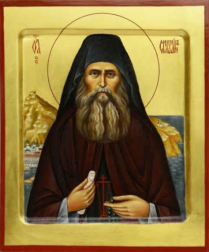 Icone orthodoxe représentant saint Silouane de face, barbu.