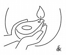 dessin en traits d'une lampe à huile allumée