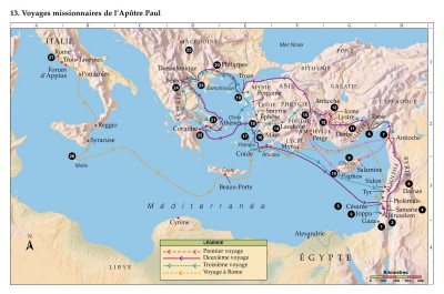 cliquer pour agrandir Carte des voyages de saint Paul Apôtre